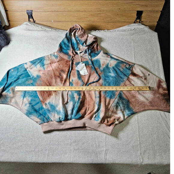 NWT Hem and Thread Womens Tie Die Oversized Hoodie Teal and Brown Large - Picture 13 of 15
